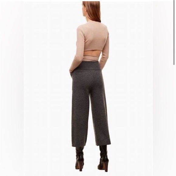 Aritzia Wilfred Brion Cropped Wool High Waist Wide Leg Pant Dark Grey - Picture 5 of 14